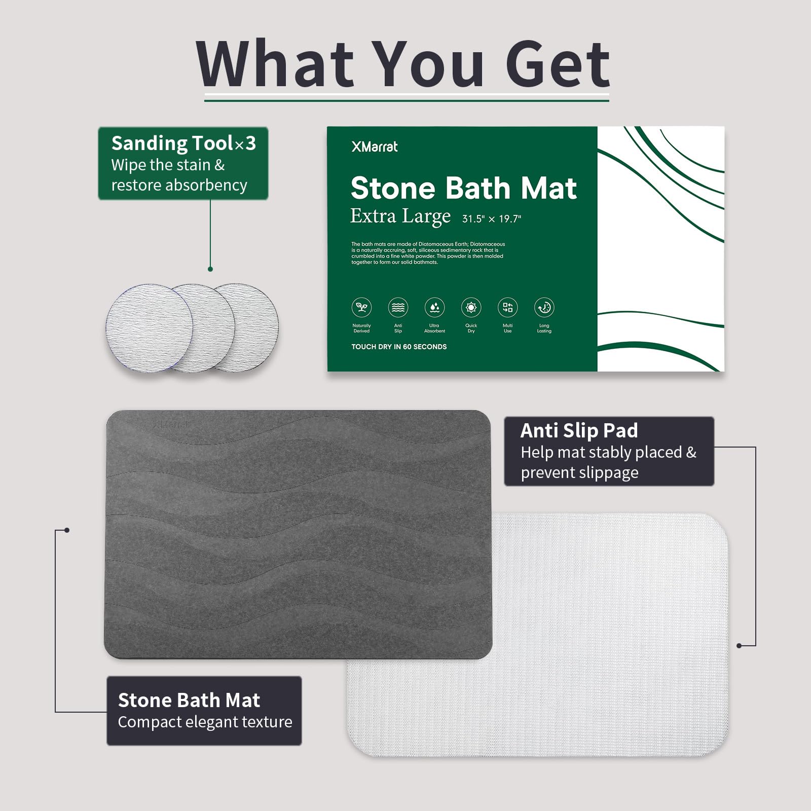 XMarrat stone bath mat easy to clean with nonporous surface
