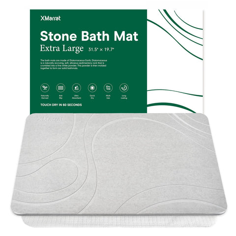 XMarrat large stone bath mat front view; ultra-absorbent surface dries quickly.