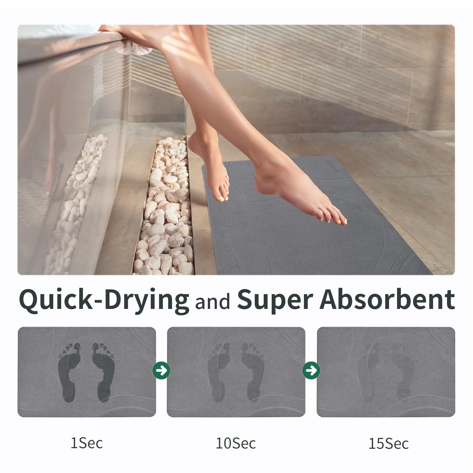 XMarrat Stone Bath Mat shows diatomaceous earth material and eco-friendly design