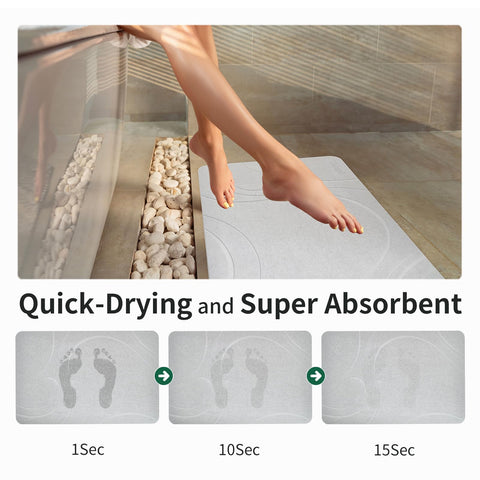 XMarrat stone bath mat in drying action keeps bathroom floors dry.