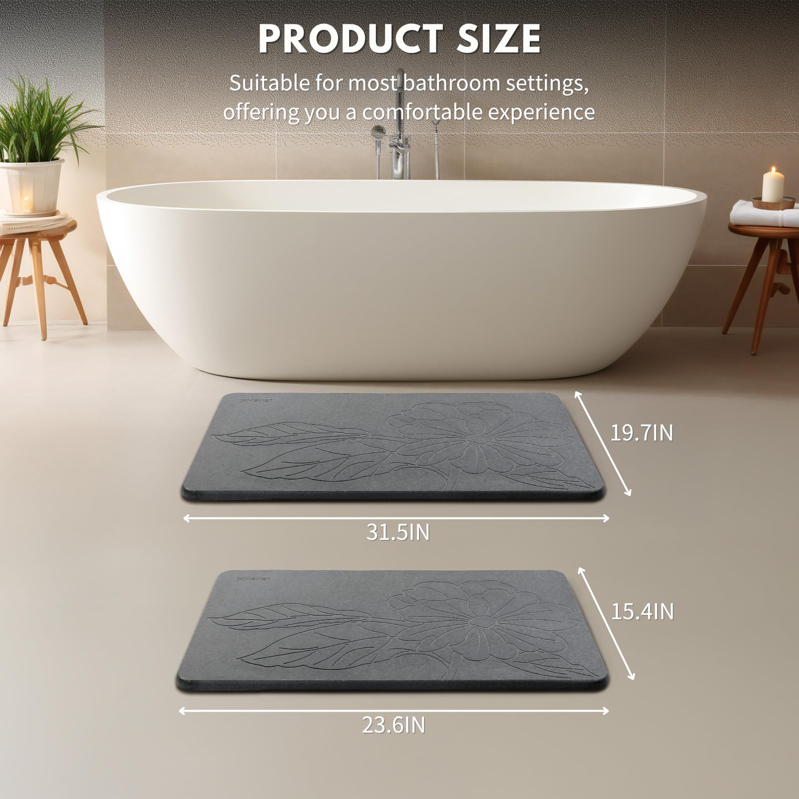 XMarrat stone bath mat with easy-clean design for simple maintenance