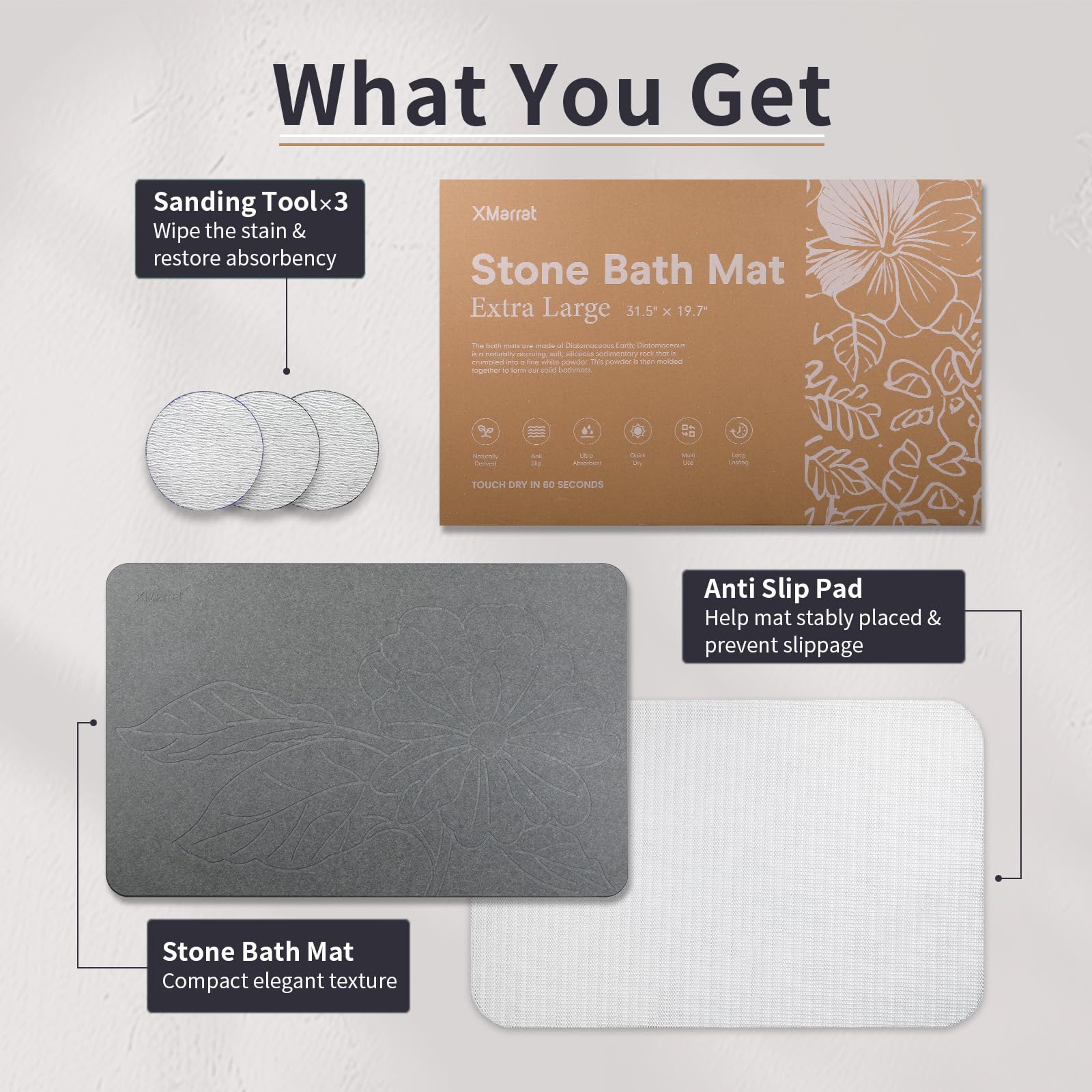 XMarrat stone bath mat suited for multiple spaces like kitchen and entryways