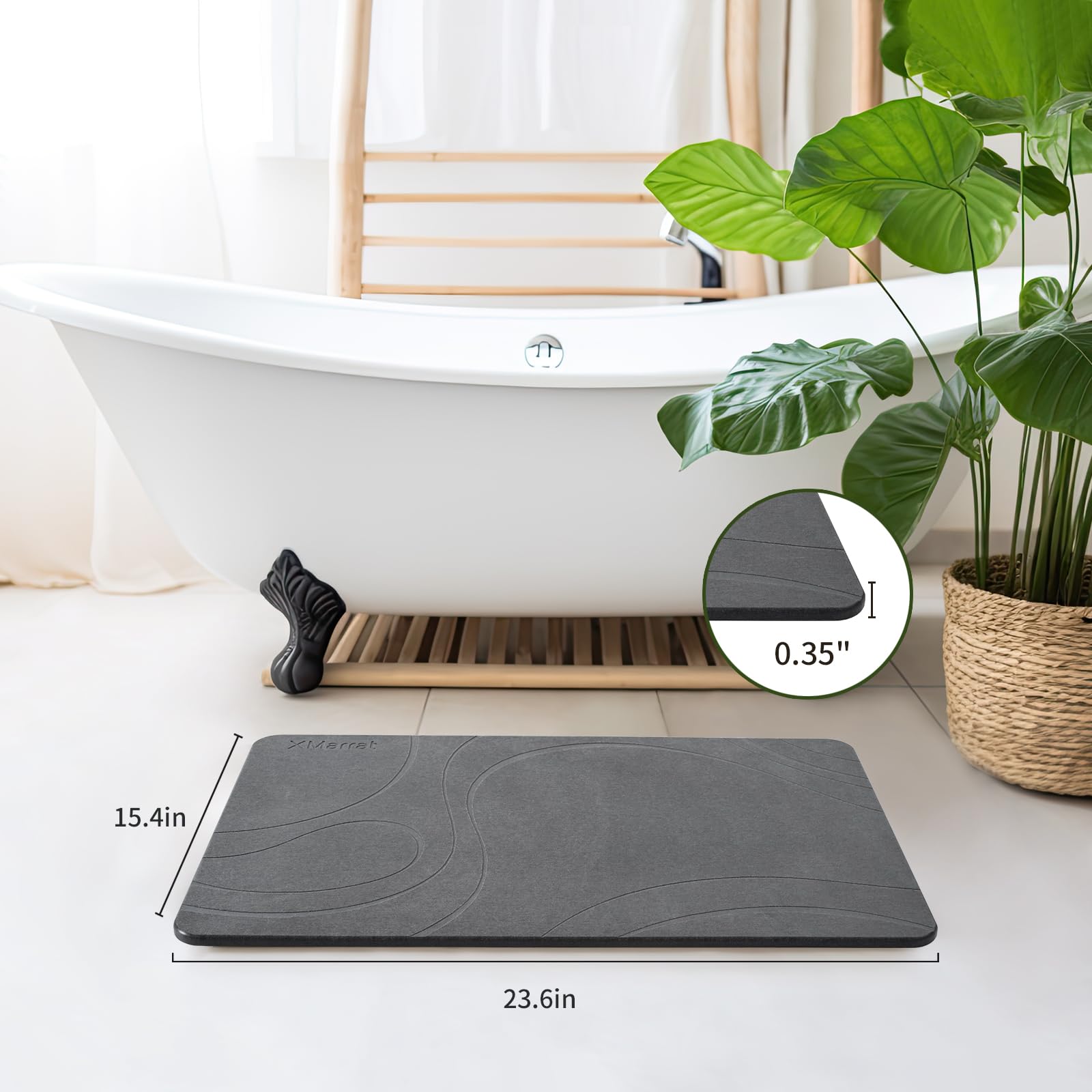 XMarrat Stone Bath Mat with non-slip pad for safer post-shower footing