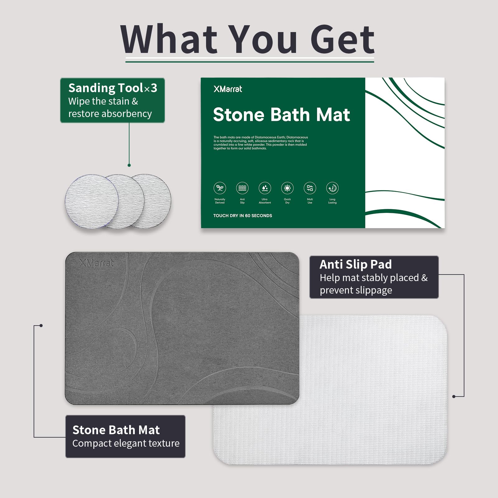 XMarrat Stone Bath Mat features a stylish, minimalist design