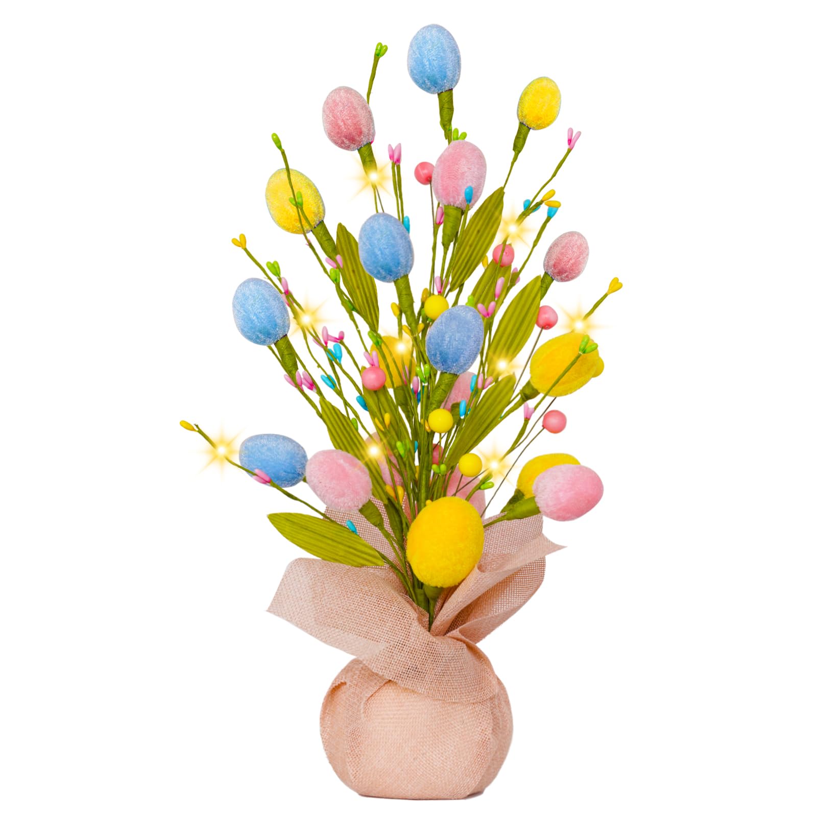 XmasExp Easter Tree 18-inch with colorful eggs and warm LED glow for indoor decor