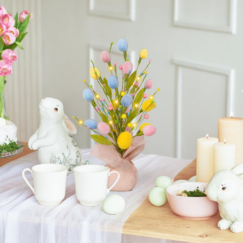 XmasExp indoor-friendly Easter tree displayed on a living room shelf