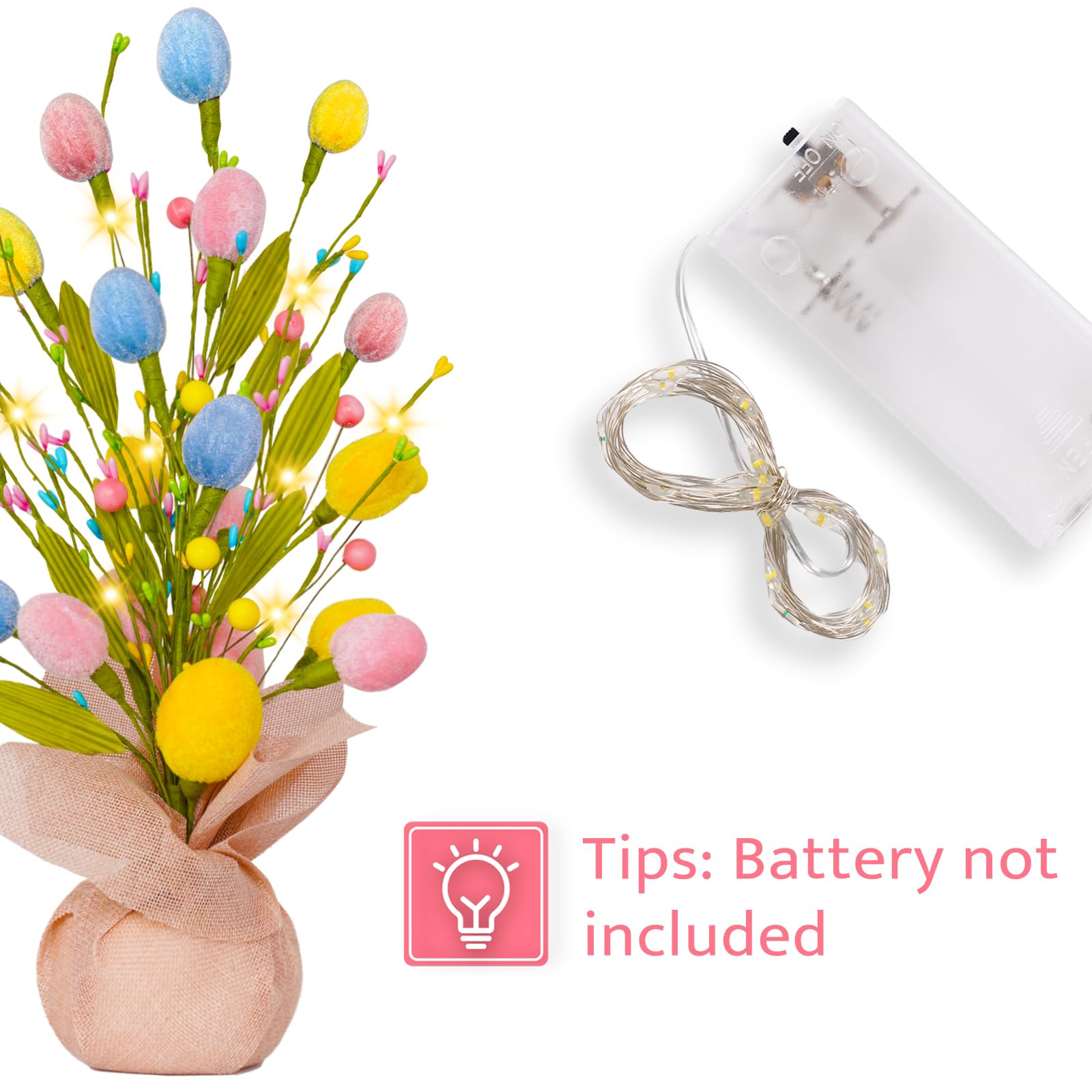 XmasExp LED lights illuminating Easter eggs with a cozy indoor glow