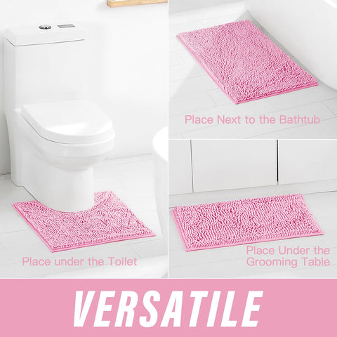 Xmecyino pink machine washable rug set remains vibrant after washing.