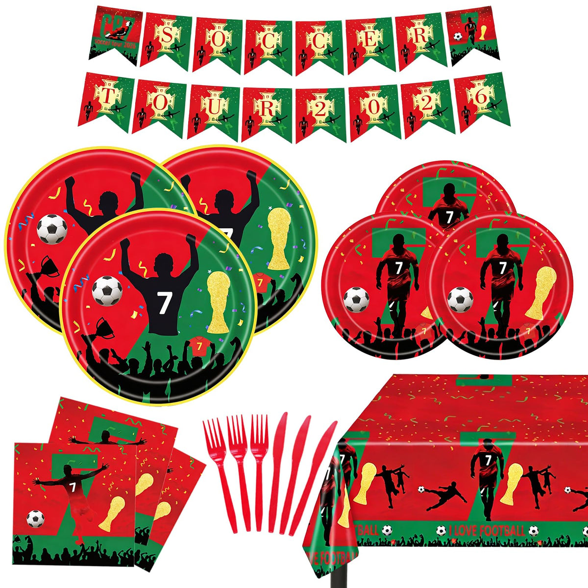 Xminc Ronaldo World Cup plates highlight durable 400gsm material for game-day snacks.
