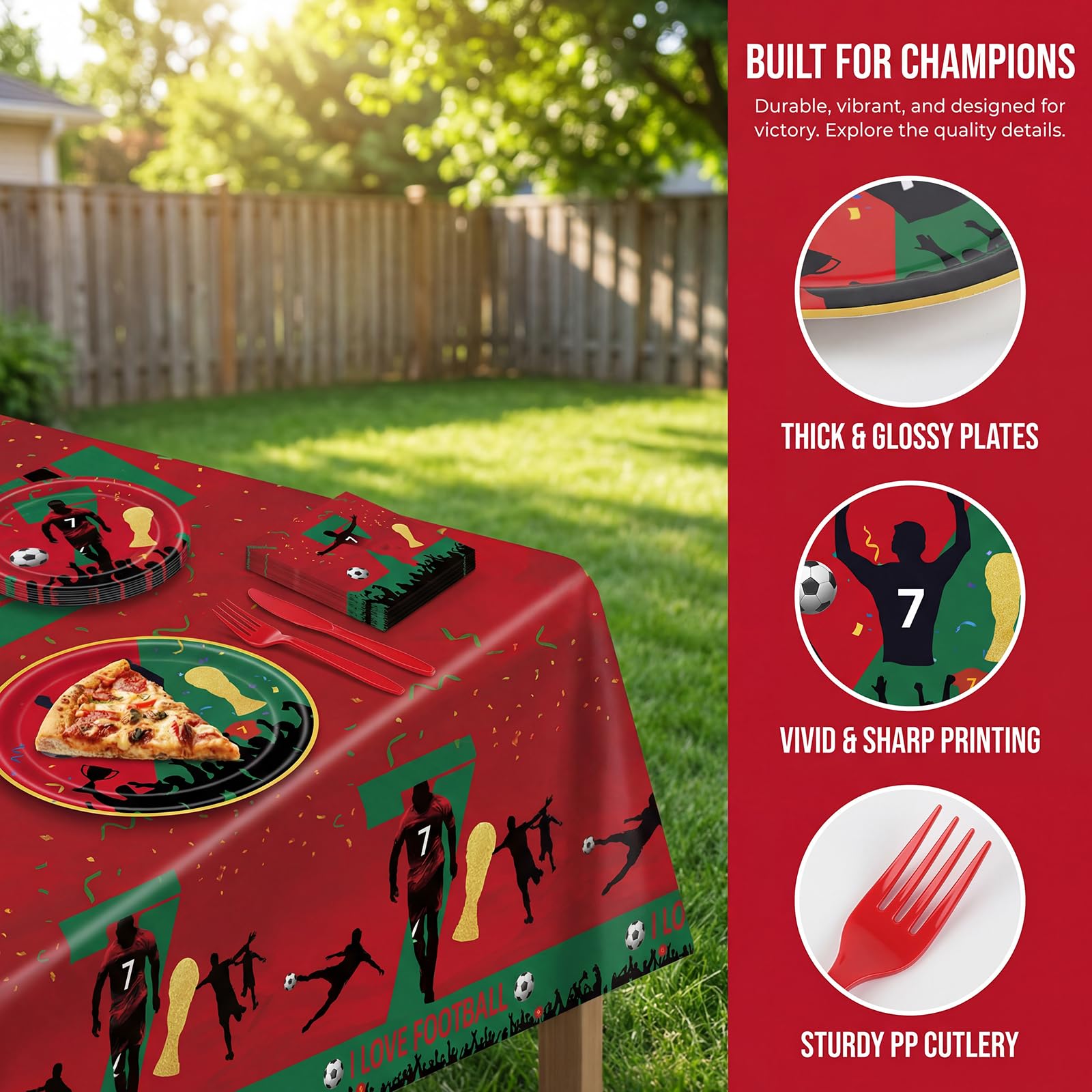 Xminc Ronaldo tablecloth creates a cohesive stadium vibe while hosting guests.