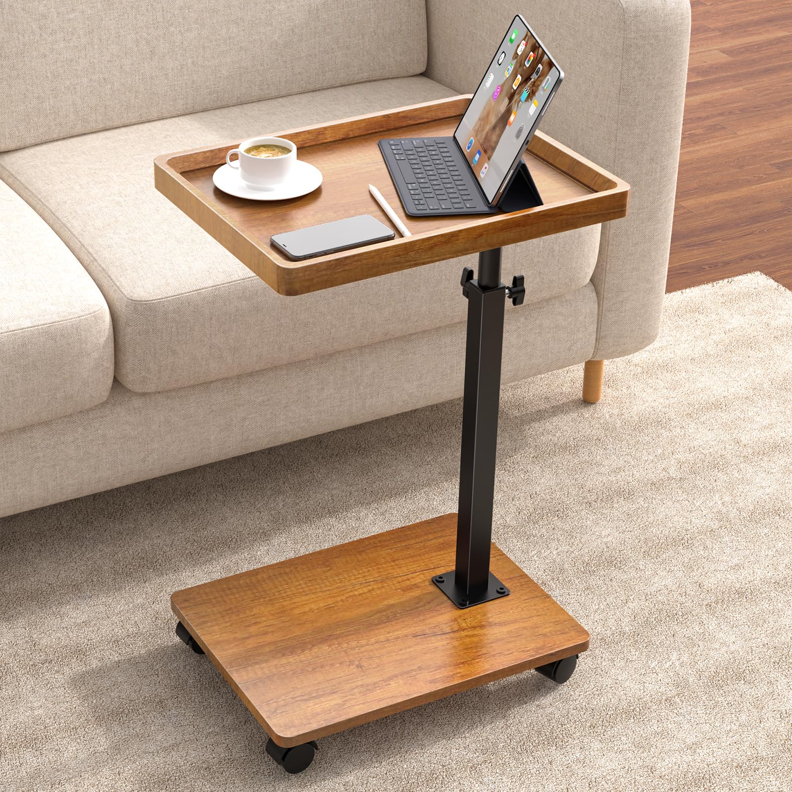 XNSDXV C Table End Table with adjustable height and rolling wheels for easy repositioning.