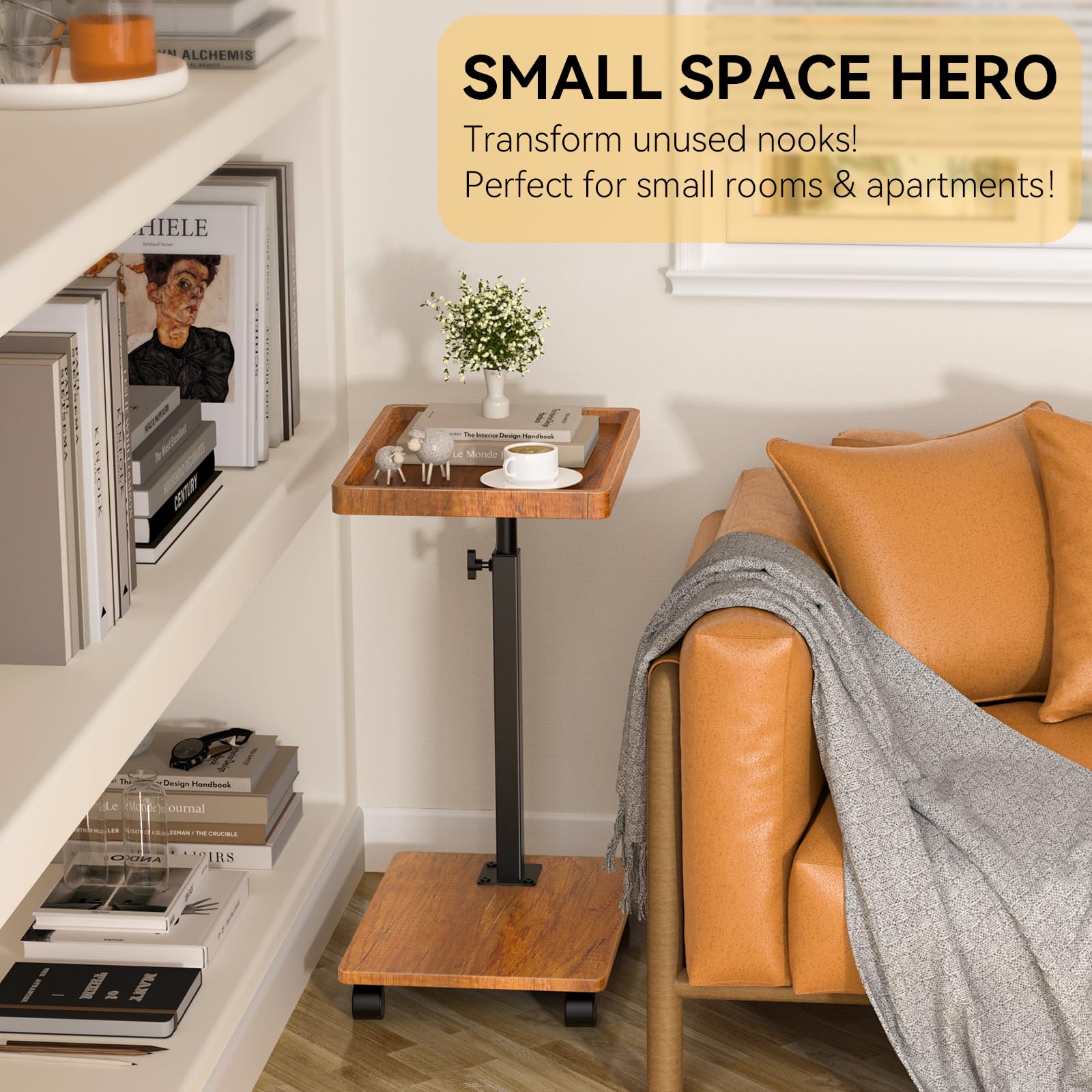 XNSDXV C Table End Table slides under the sofa for space-saving convenience.