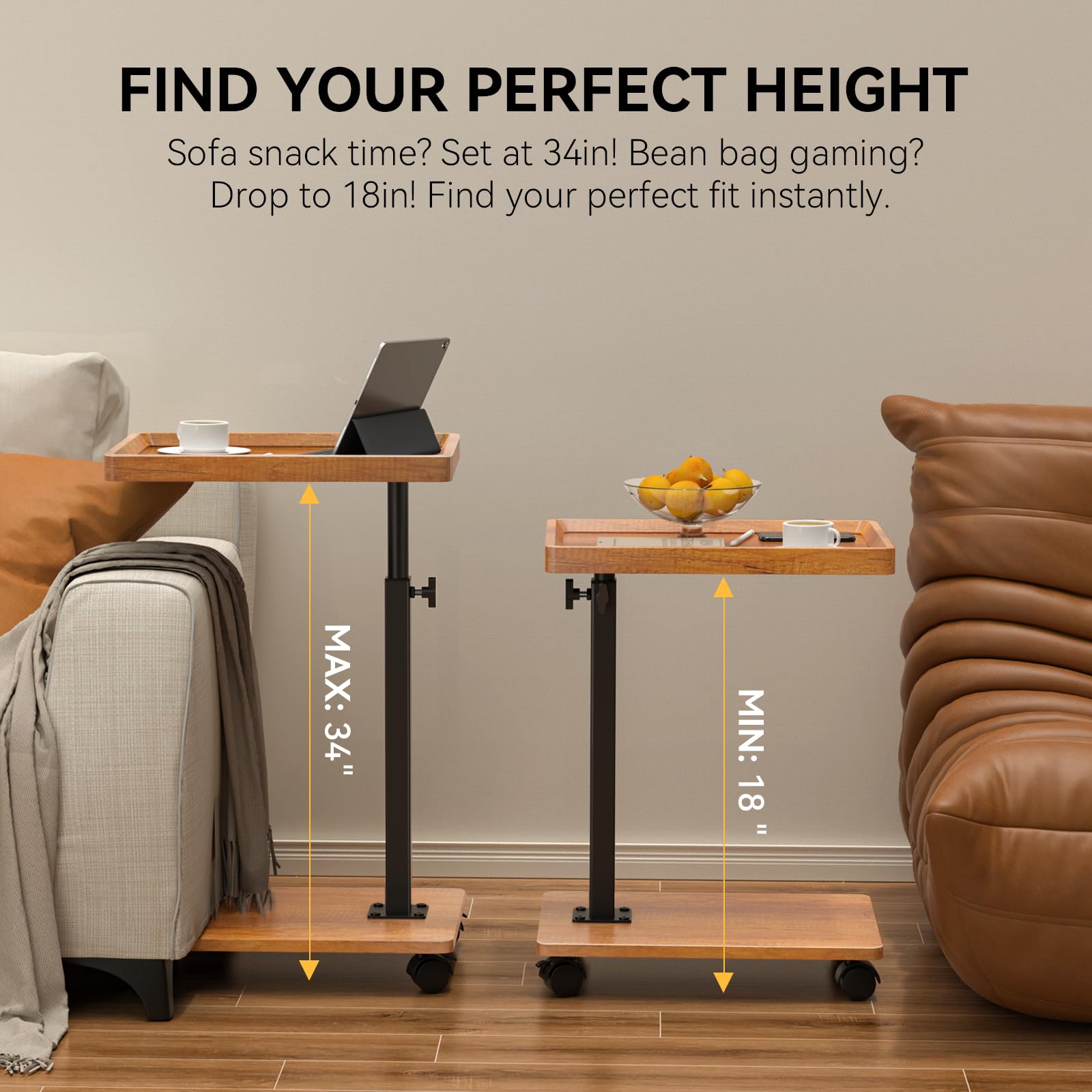 XNSDXV C Table End Table with sturdy wheels for effortless movement.