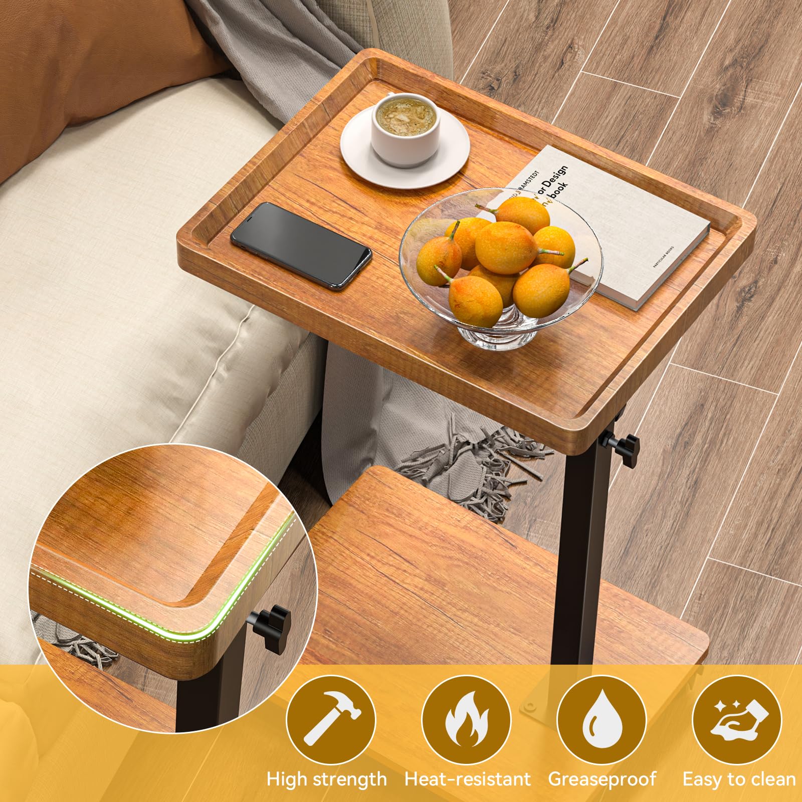 XNSDXV C Table End Table with wood-grain veneer for decorative appeal.
