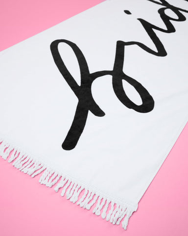 xo Fetti Bride Fringe Beach Towel white fringe detail and soft cotton.