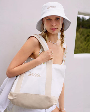 xo, Fetti canvas tote features Bride embroidery, ideal for bridal showers
