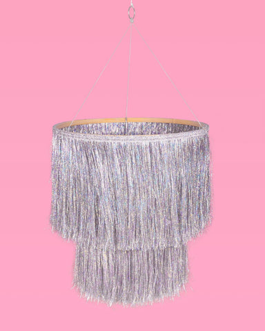 xo Fetti fringe chandelier birthday photo booth backdrop and shimmer