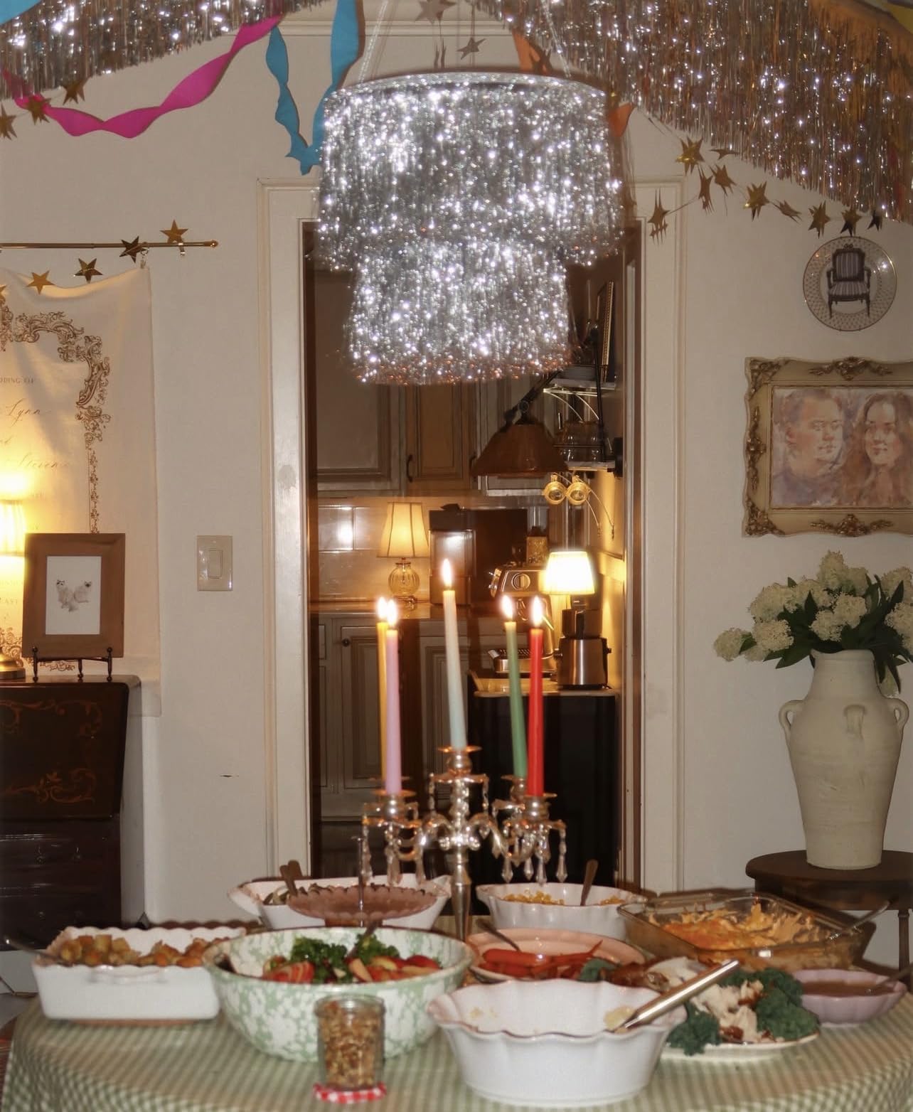 xo Fetti fringe chandelier ready to hang for quick, mess-free setup