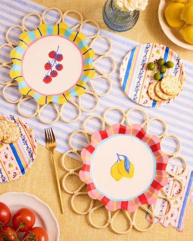 xo, Fetti Italian Summer Plates bridal shower table setup ready for photos