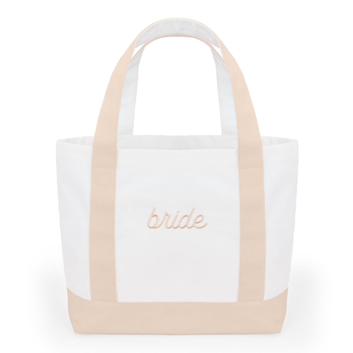 xo, Fetti neutral bride tote bag with beige script for chic bachelorette photos
