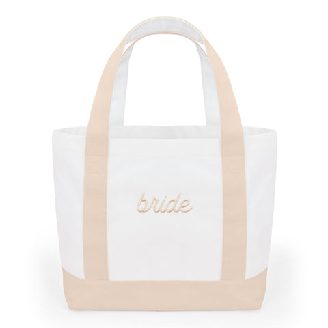 xo, Fetti neutral bride tote bag with beige script for chic bachelorette photos
