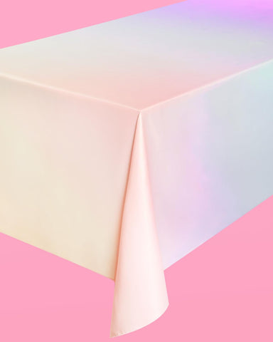 xo, Fetti pastel-gradient tablecloth laid flat to show 107 by 53 inch coverage