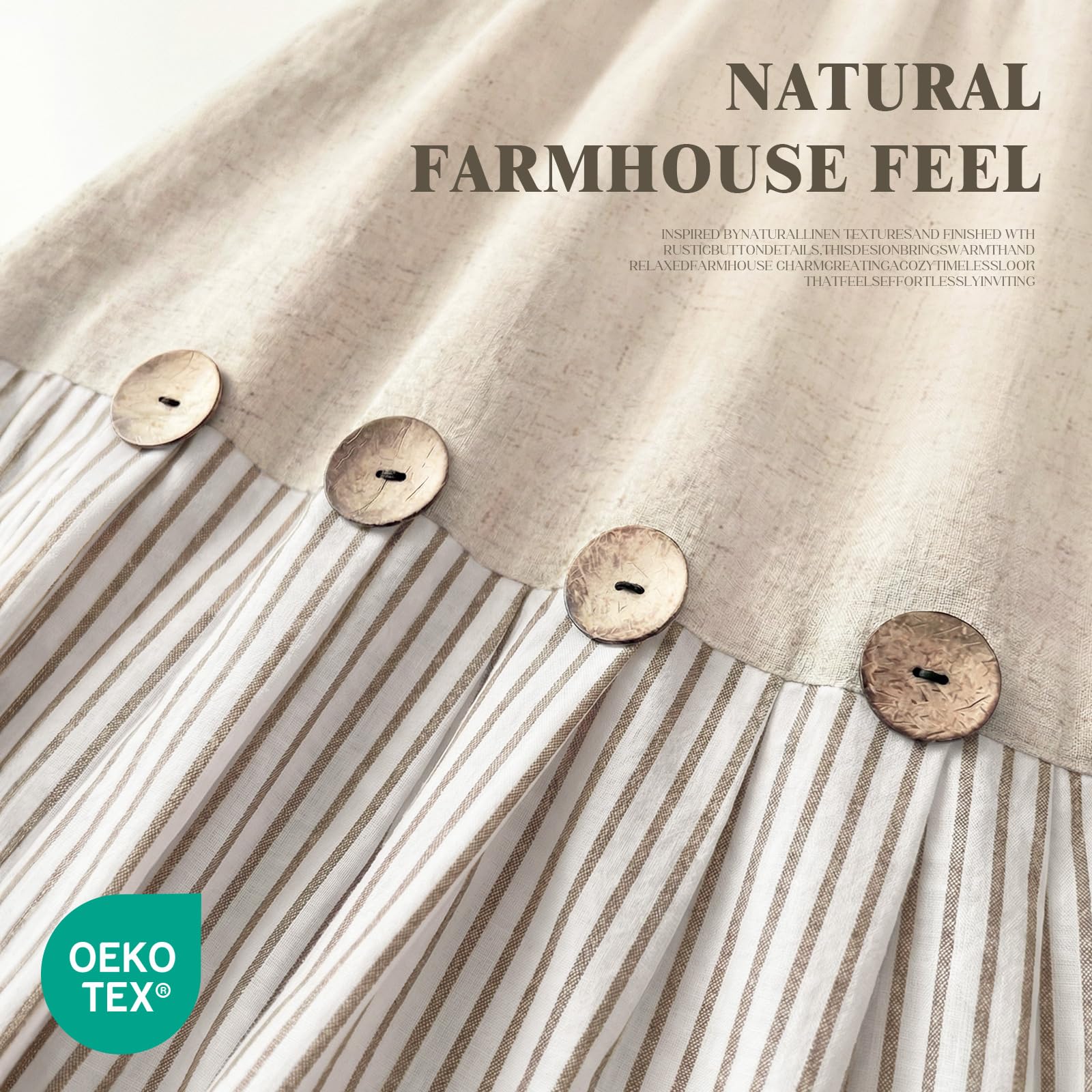 XOGUIBO beige stripe pleated hem provides rustic charm and refined surface detail.