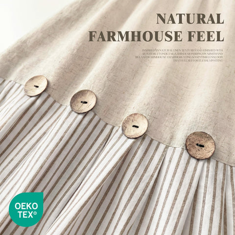 XOGUIBO beige stripe pleated hem provides rustic charm and refined surface detail.