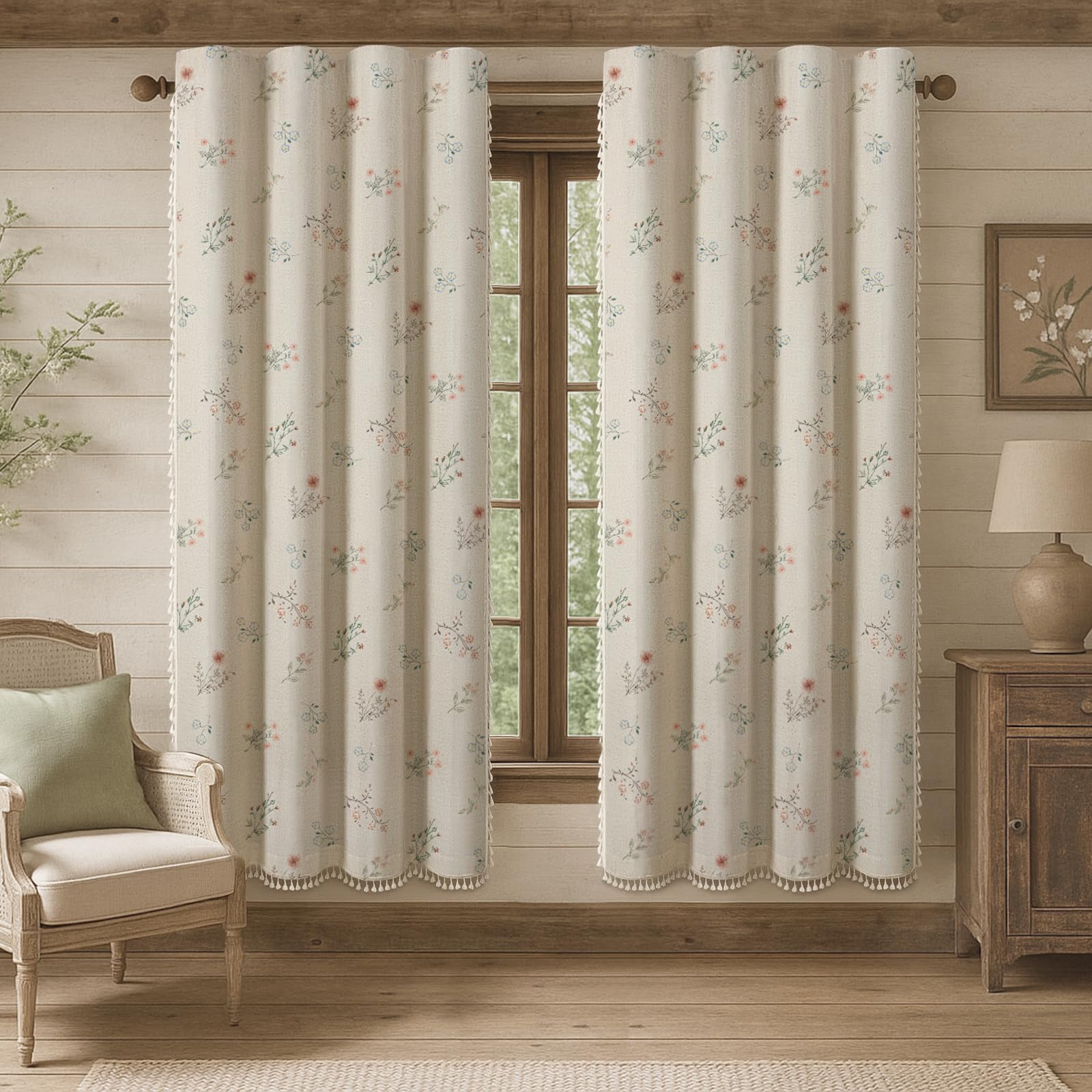 XOGUIBO boho floral blackout curtains, 72-inch panels, block light for restful evenings.