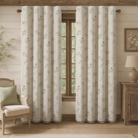 XOGUIBO boho floral curtains, 90-inch two-panel set, stylish living room backdrop.