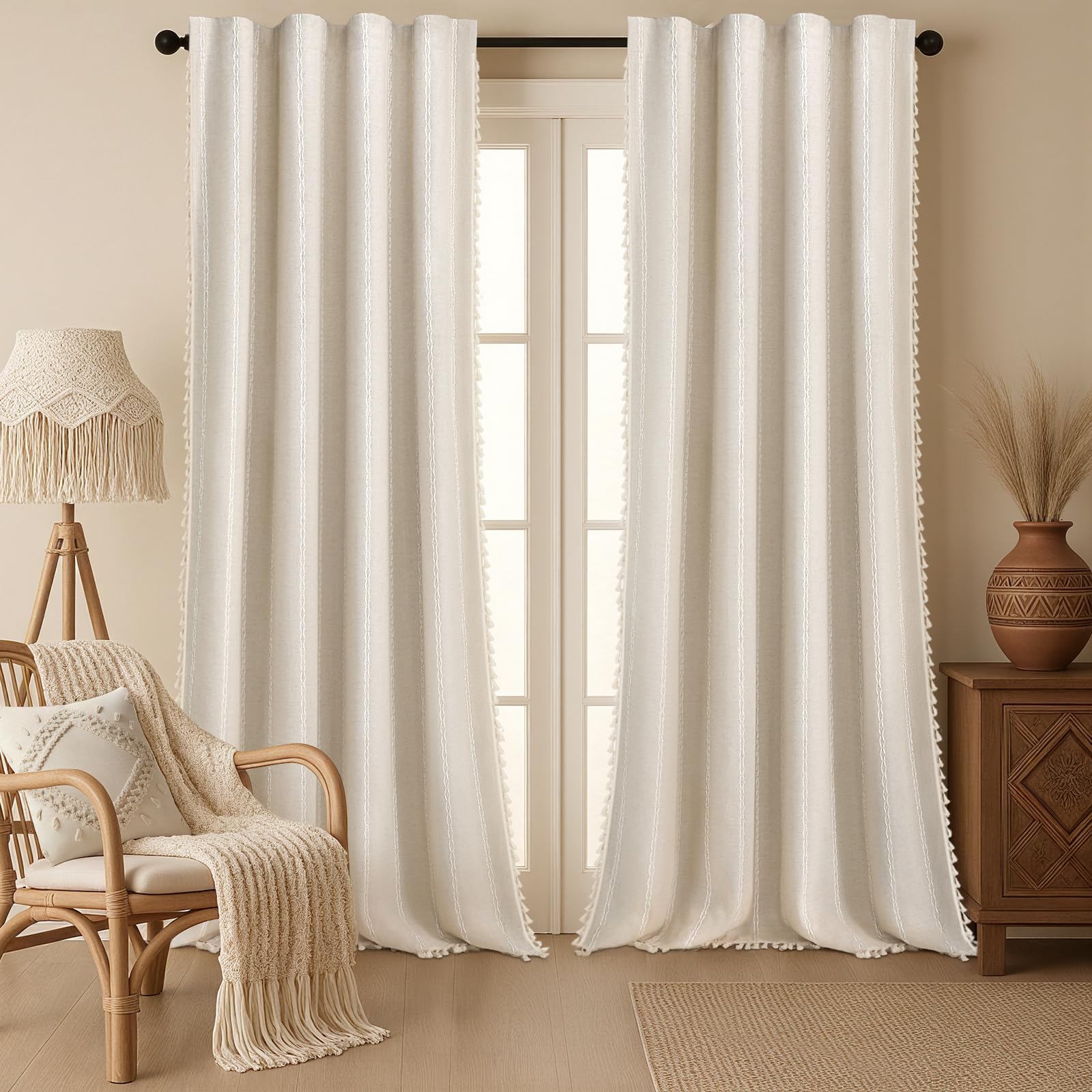 XOGUIBO boho pattern linen-blend curtain adds rustic charm and light filtering