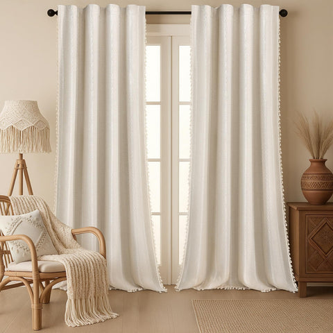 XOGUIBO boho pattern linen-blend curtain adds rustic charm and light filtering