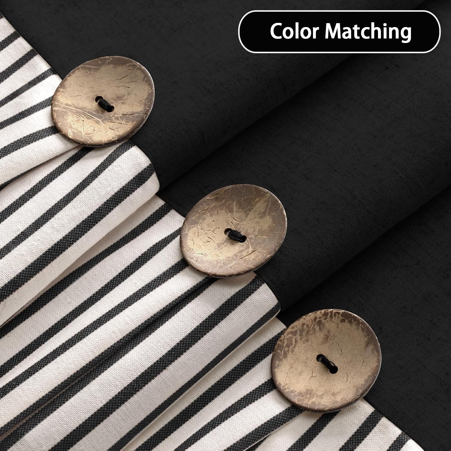 XOGUIBO button-detail curtain showcases wooden-style buttons for rustic charm.