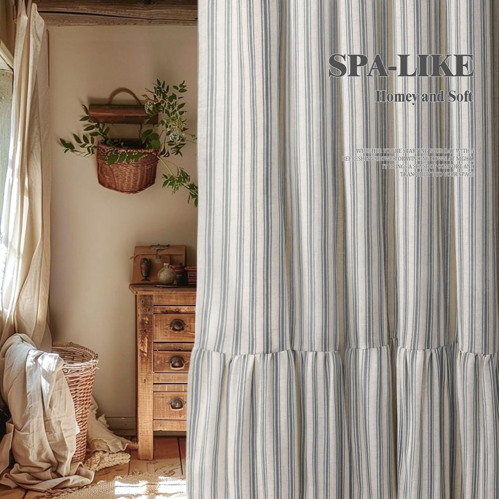 XOGUIBO cream-grey stripe pattern enhances neutral bathroom styling.