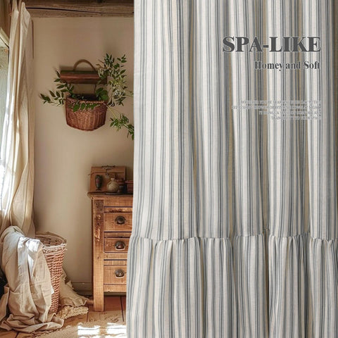 XOGUIBO cream-grey stripe pattern enhances neutral bathroom styling.