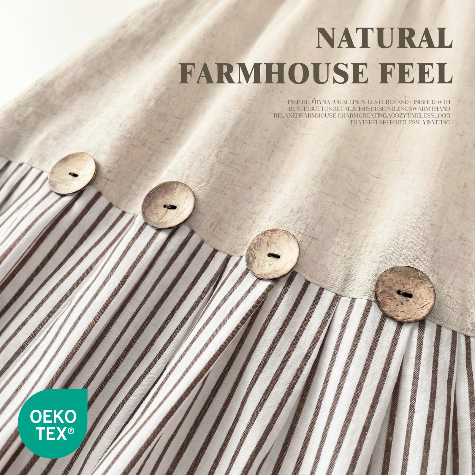 XOGUIBO curtain with wooden button detail adds rustic charm and visual interest.