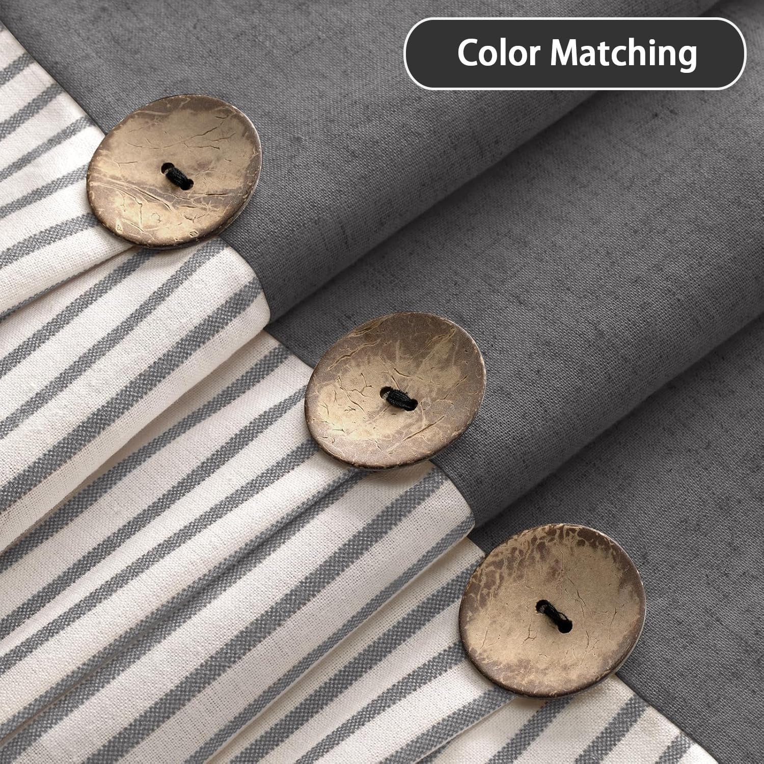 XOGUIBO curtain with wooden-style button detail adds rustic charm.