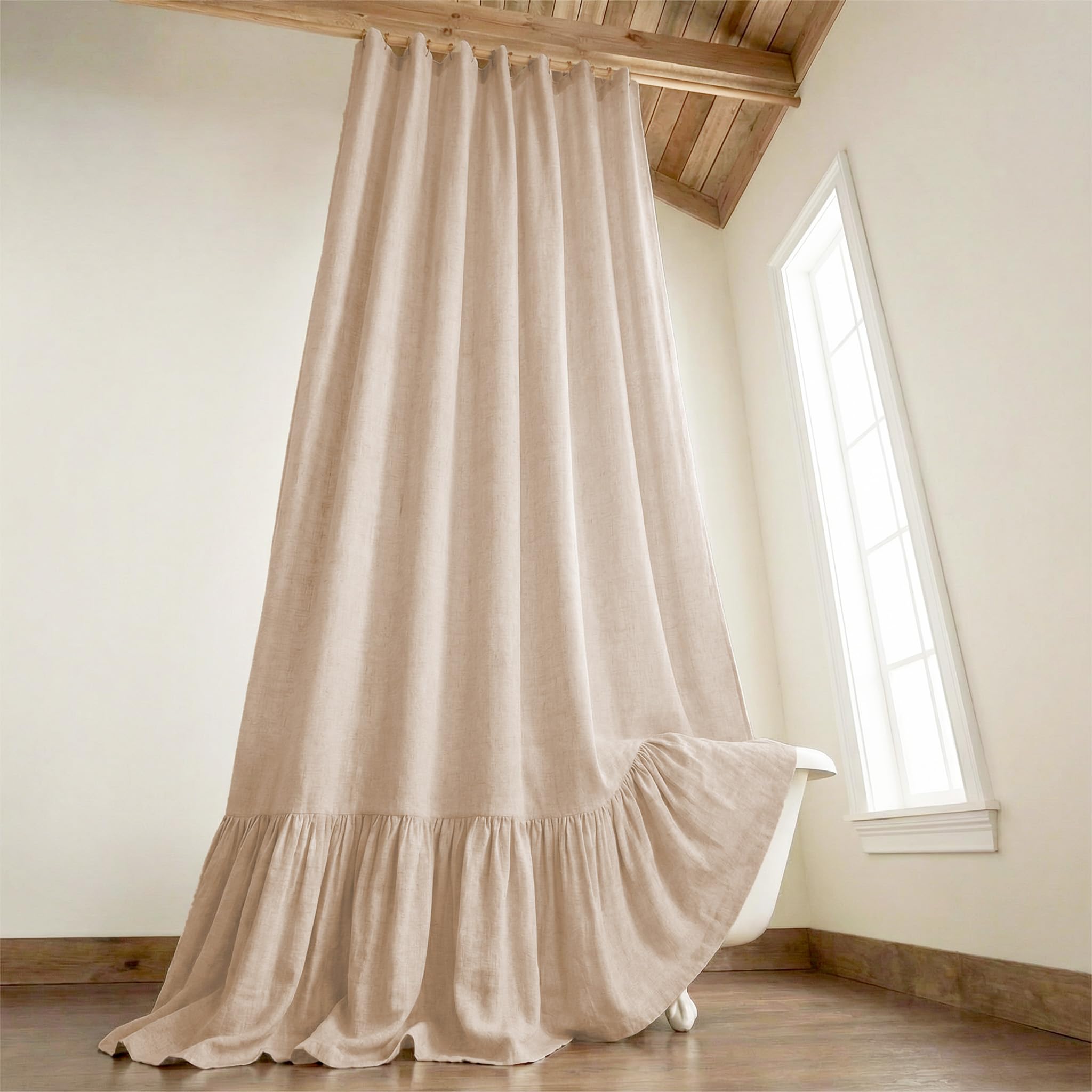 XOGUIBO extra-long curtain adds privacy and dramatic length to your bath
