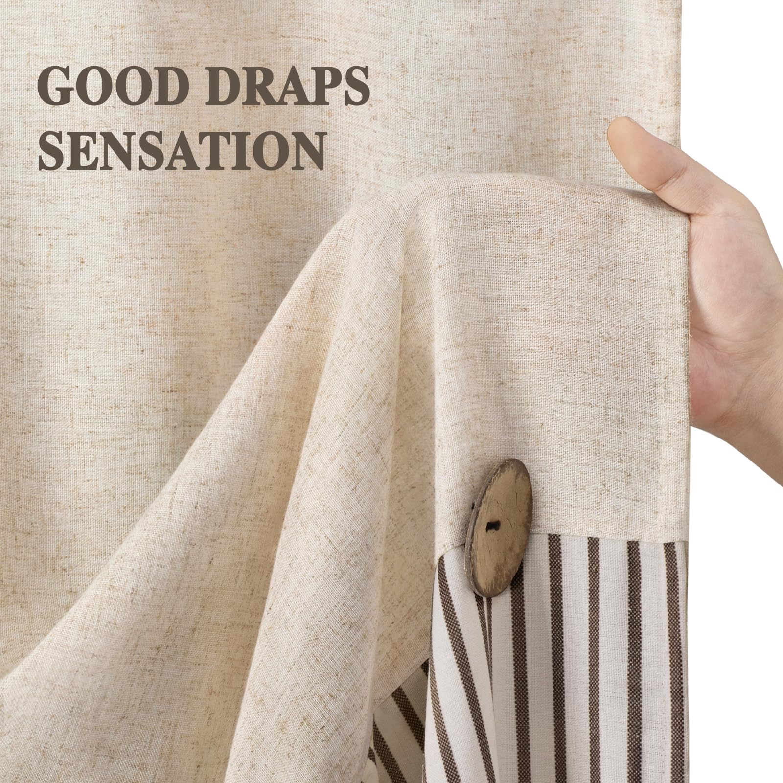 XOGUIBO farmhouse style curtain complements country or minimalist bathrooms.
