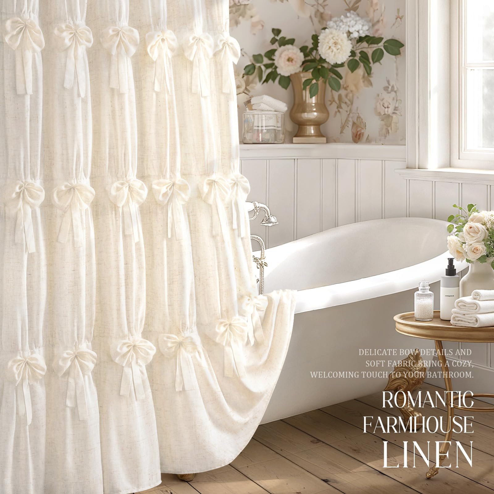 XOGUIBO curtain filters light while maintaining private shower space.