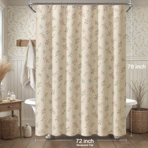 XOGUIBO farmhouse charm shower curtain showcases timeless vintage design for a cozy, refined bathroom.