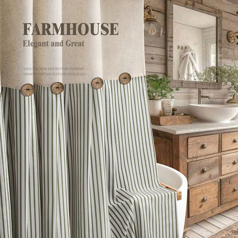 XOGUIBO green stripe draped curtain complements casual farmhouse decor