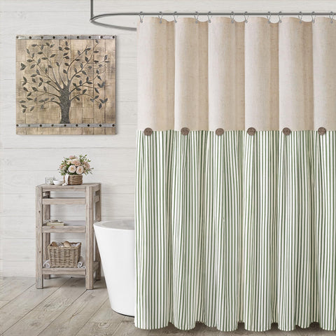 XOGUIBO shower curtain linen panel close-up, natural texture for a stylish bath