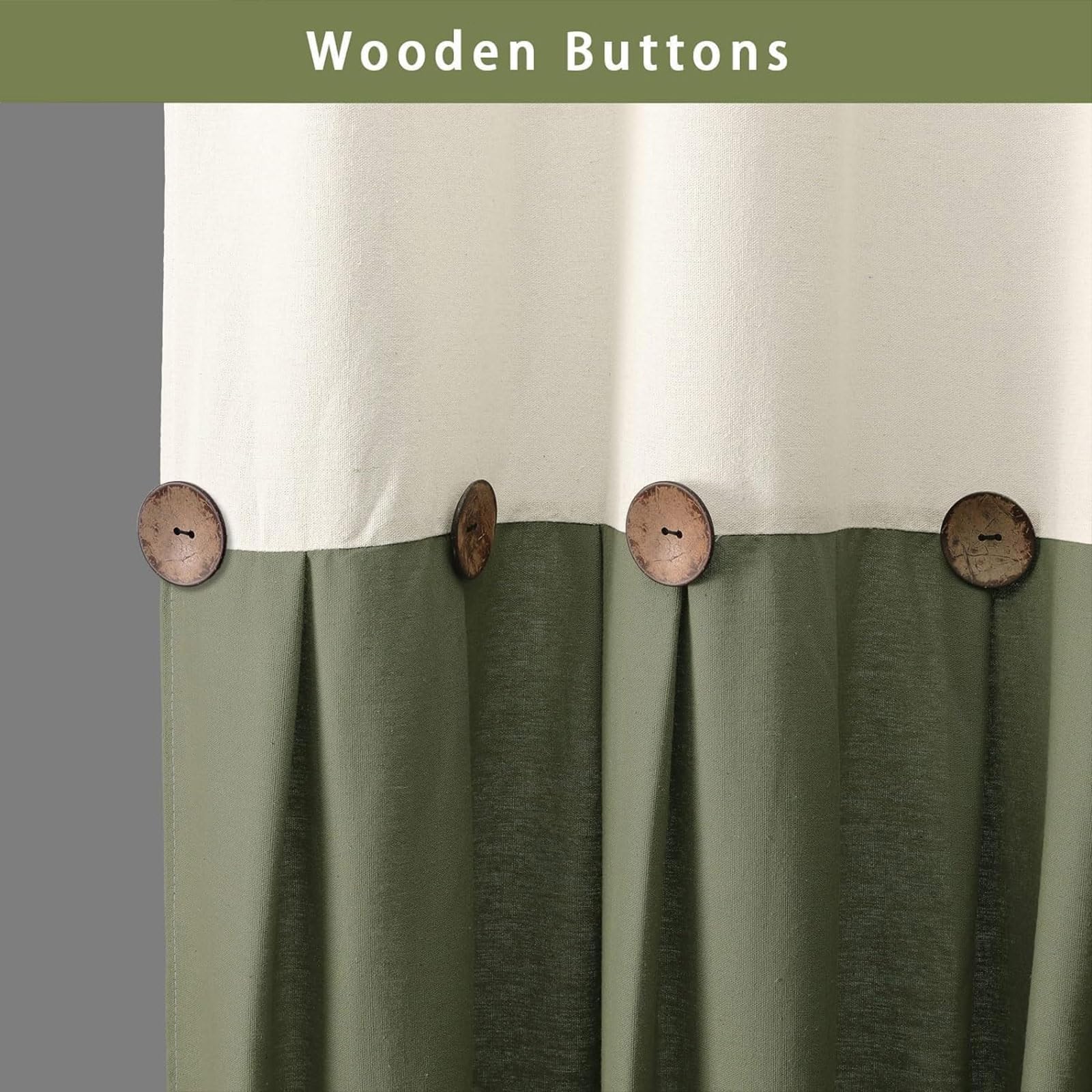 XOGUIBO wooden-button detail adds rustic charm to bathroom décor.