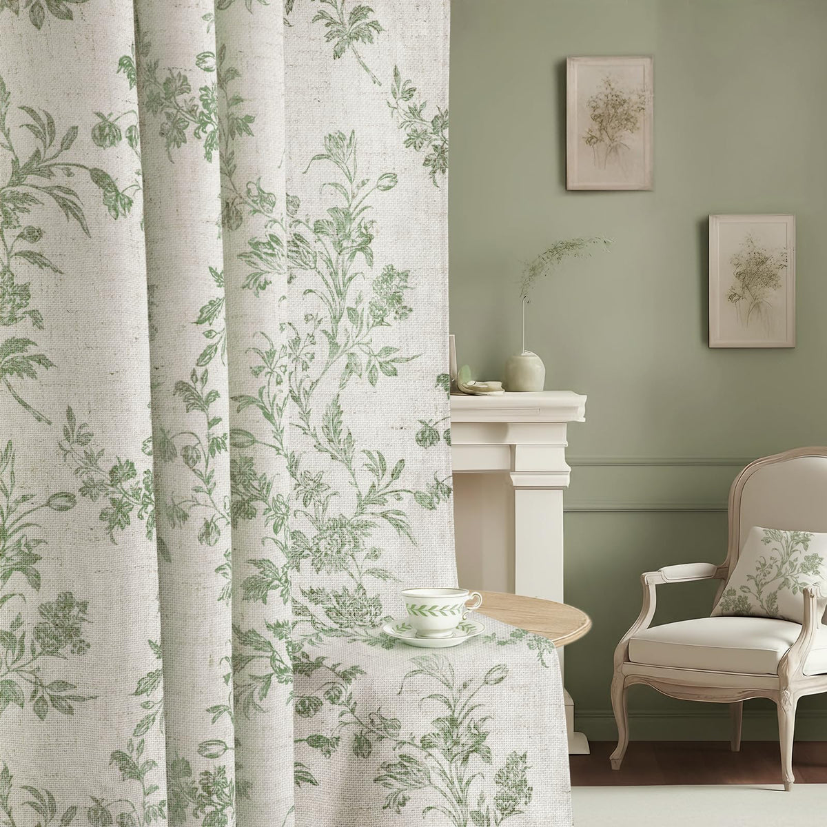 XOGUIBO Floral curtains with sage green floral pattern create a natural, calm living space and light control