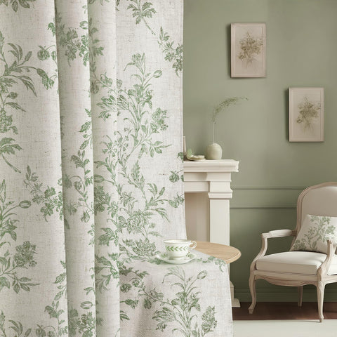 XOGUIBO Floral curtains with sage green floral pattern create a natural, calm living space and light control