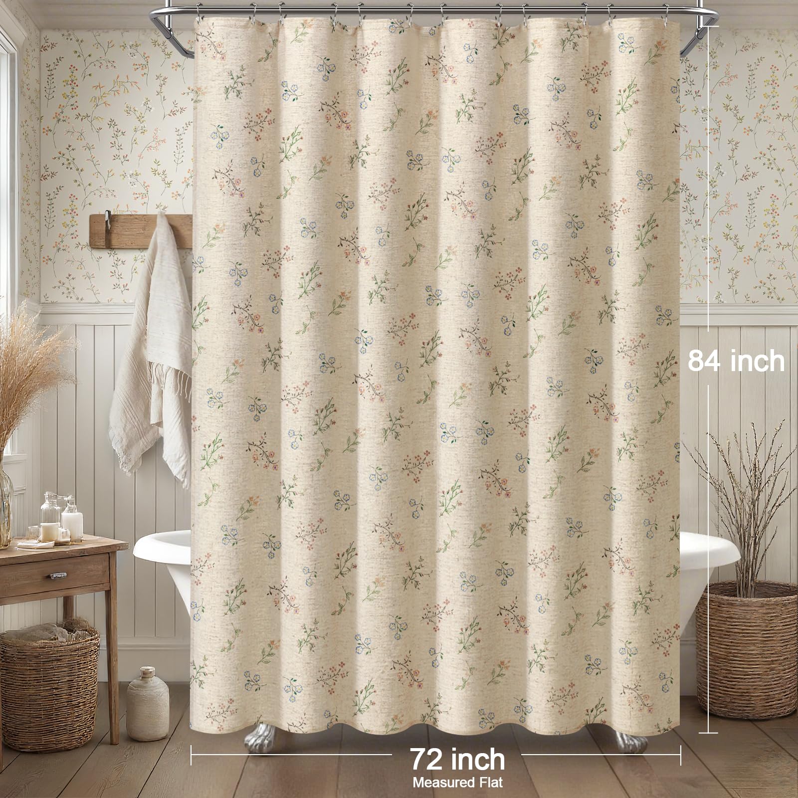 XOGUIBO floral vintage linen shower curtain farmhouse charm texture adds rustic warmth to any bath.
