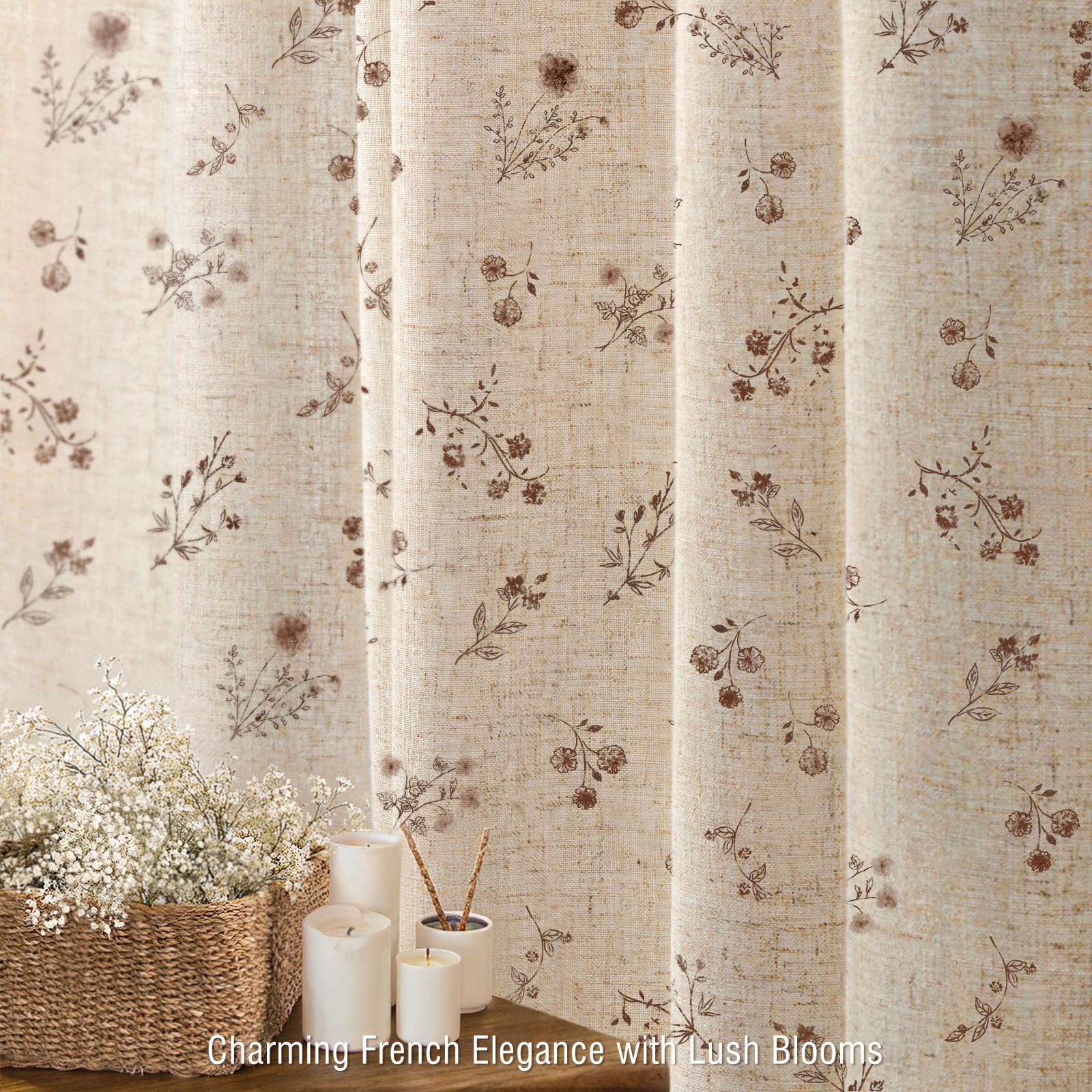XOGUIBO French country bathroom ambience with muted florals for warm appeal.