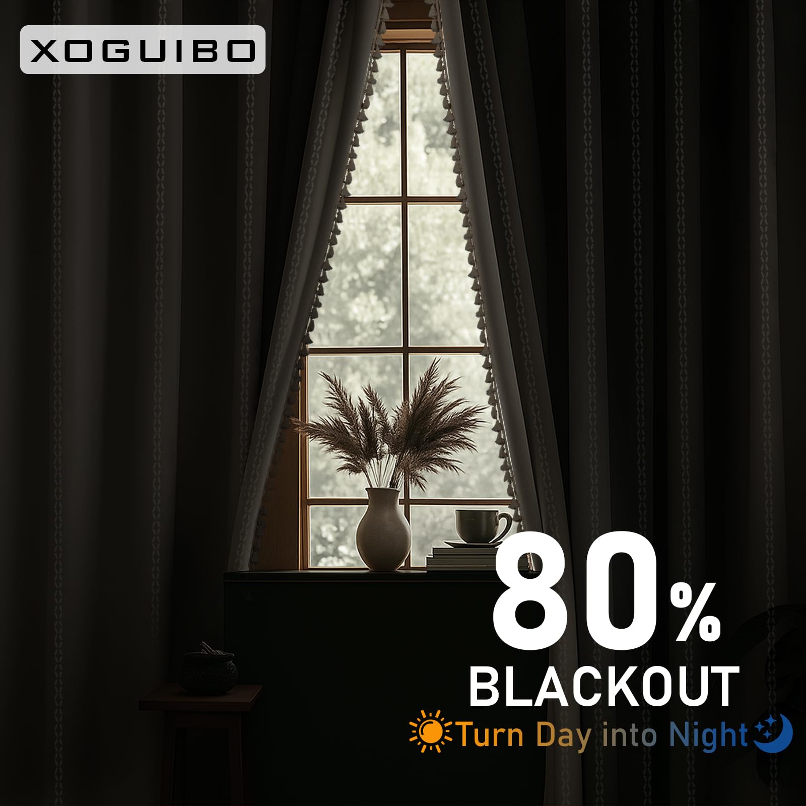 XOGUIBO curtains embroidered stripes bring rustic charm to bedrooms.