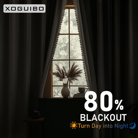 XOGUIBO curtains embroidered stripes bring rustic charm to bedrooms.
